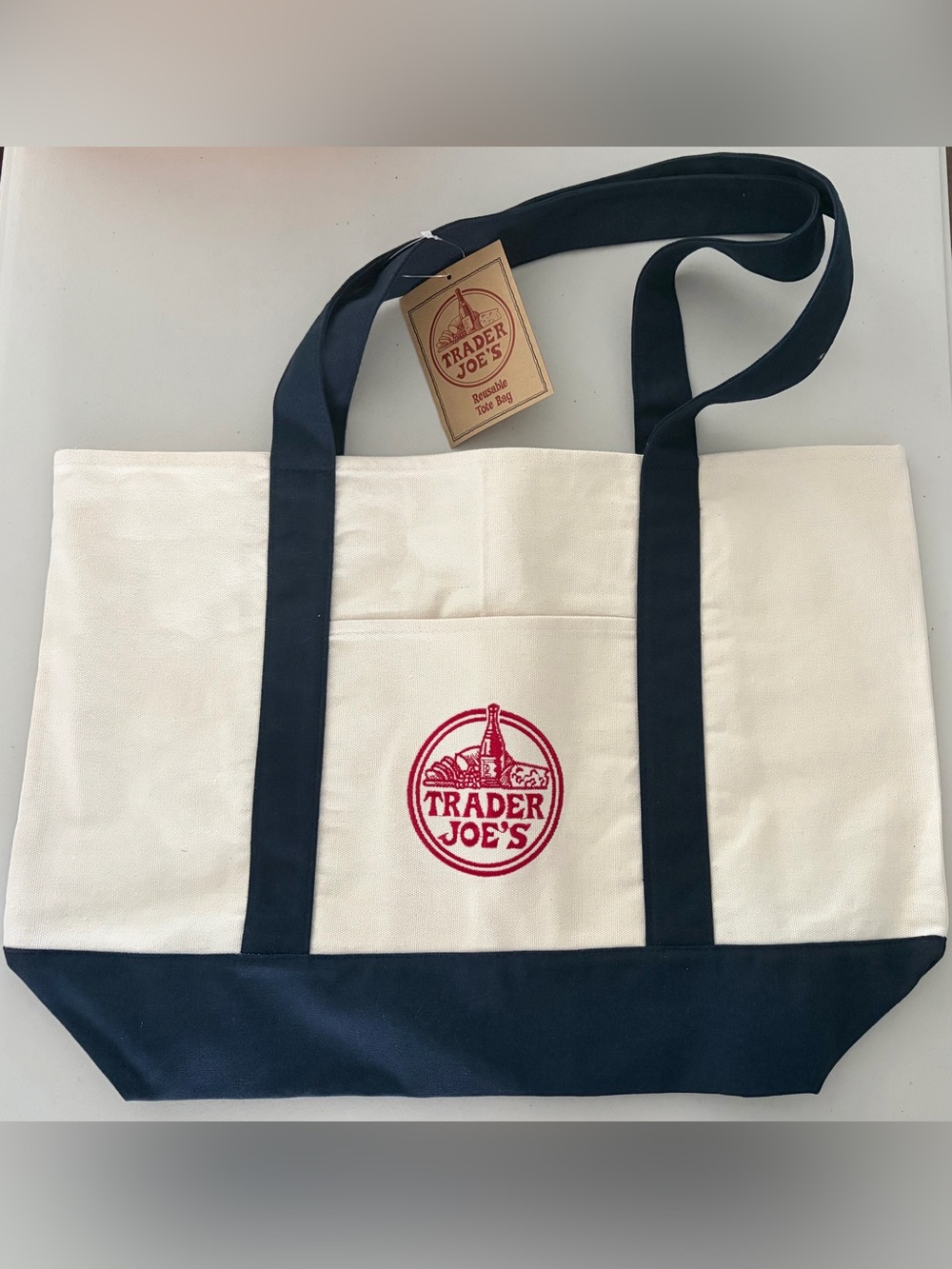 Trader Joe’s Navy Blue Large Reusable Tote Bag NWT